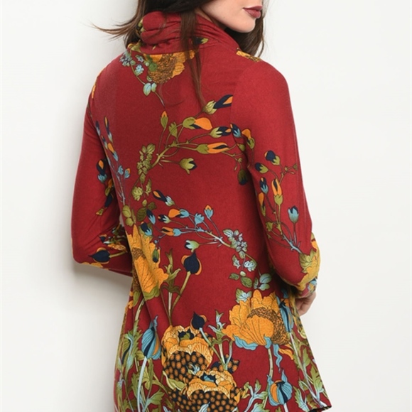 Long sleeve cowl neck floral print tunic top. - Picture 3 of 7